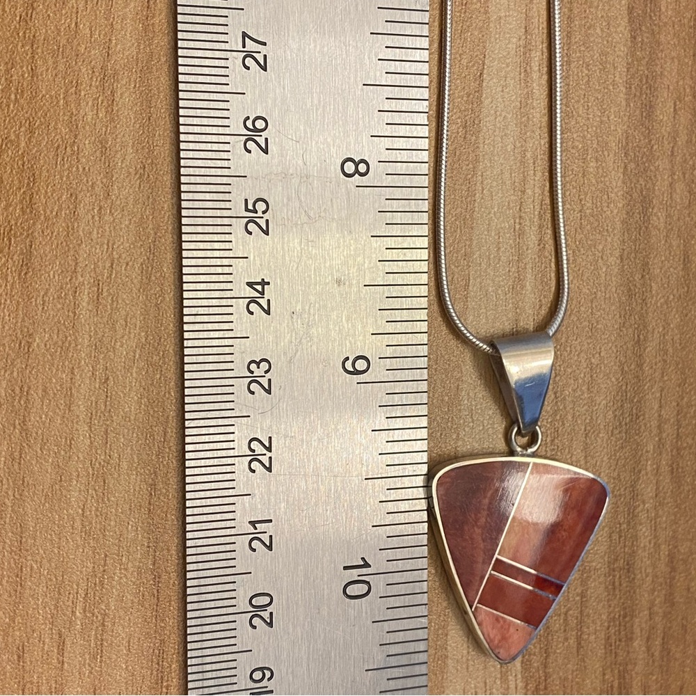 EUC Gorgeous orange spiny oyster inlay Sterling silver pendant by Harold Smith - Picture 5 of 8